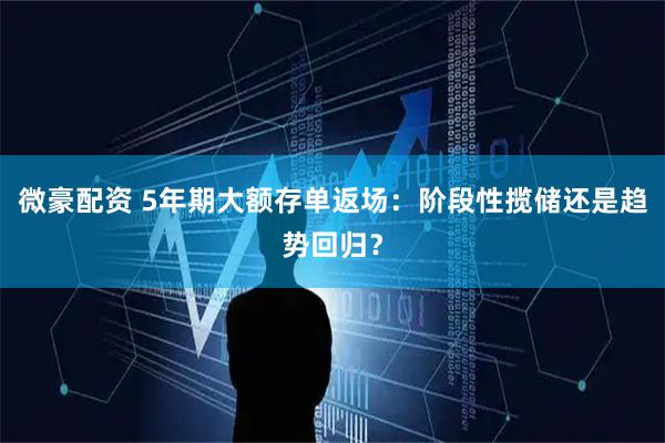 微豪配资 5年期大额存单返场：阶段性揽储还是趋势回归？